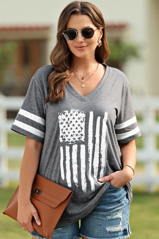 Plus Size US Flag Graphic V-Neck Tee Trendsi