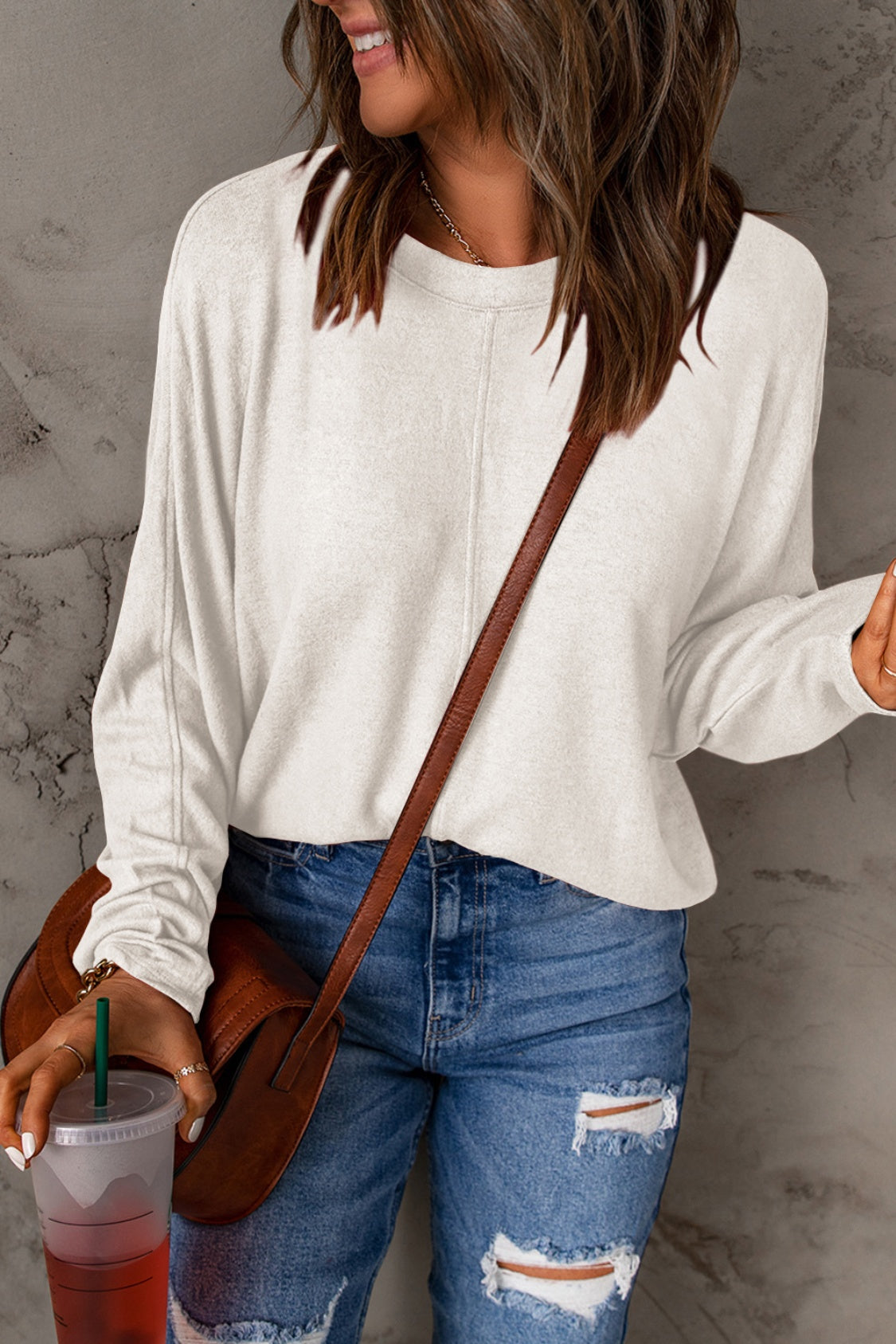 Seam Detail Round Neck Long Sleeve Top Trendsi