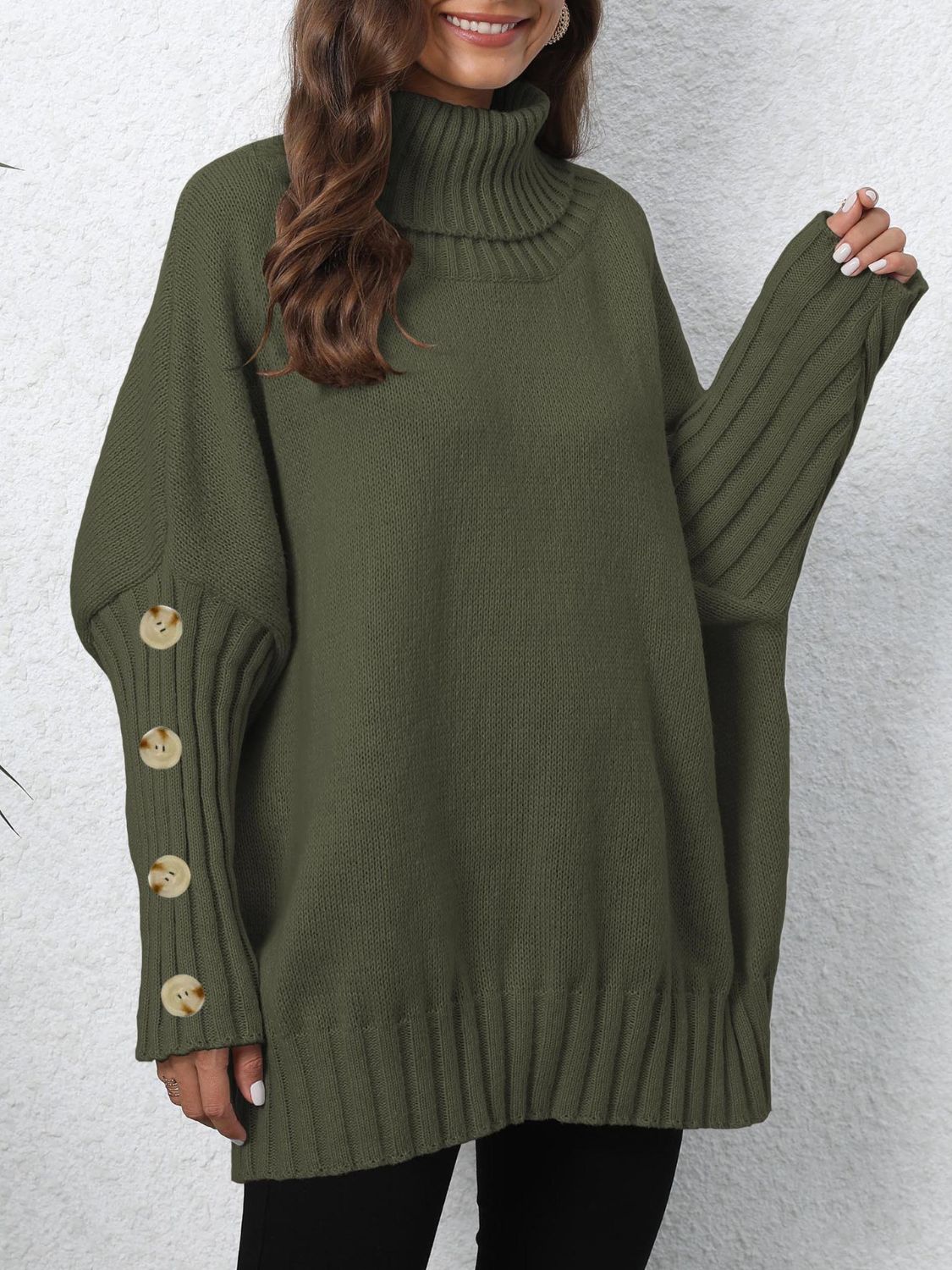 Turtleneck Long Sleeve Sweater Trendsi