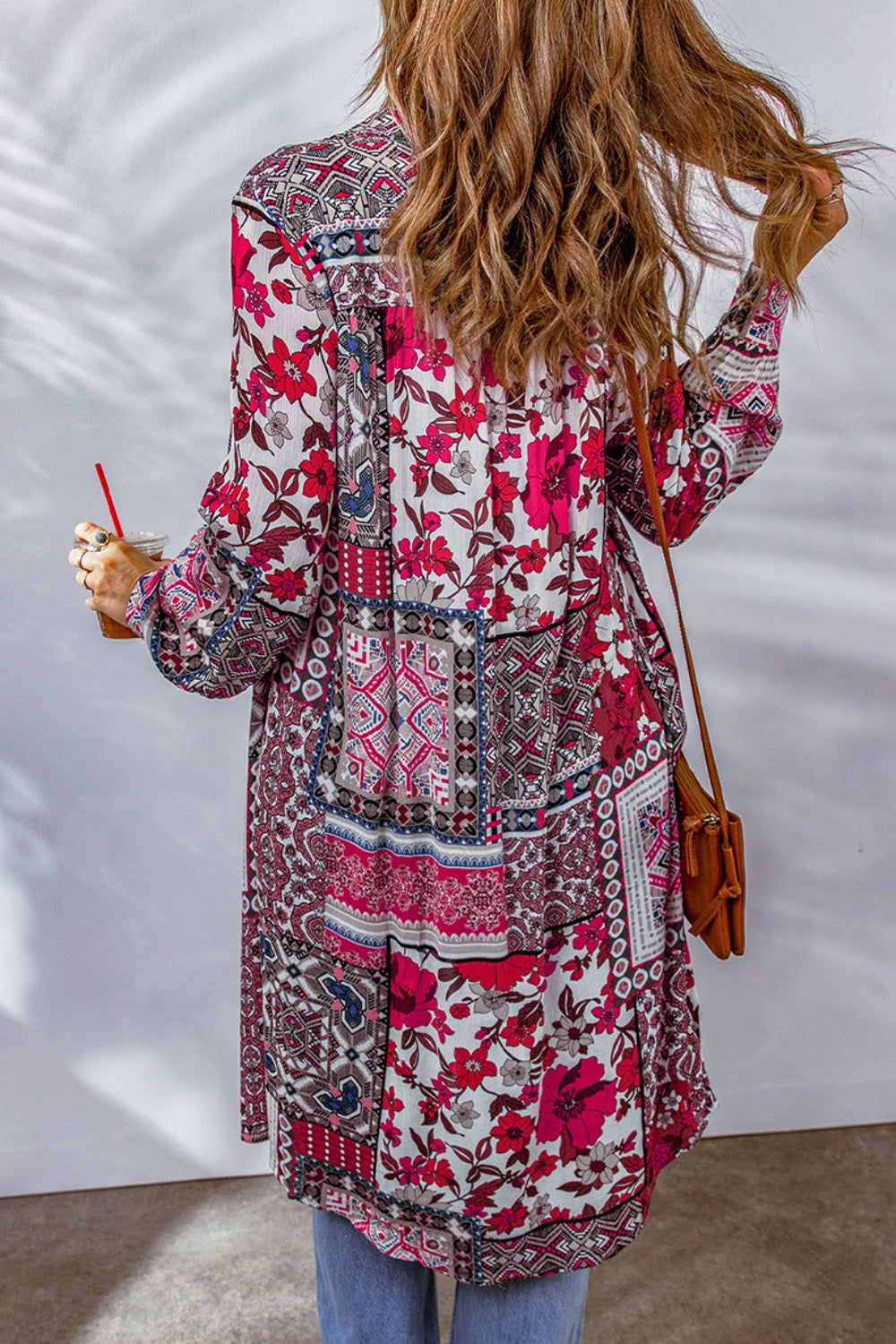 Printed Button Up Long Sleeve Cardigan Trendsi