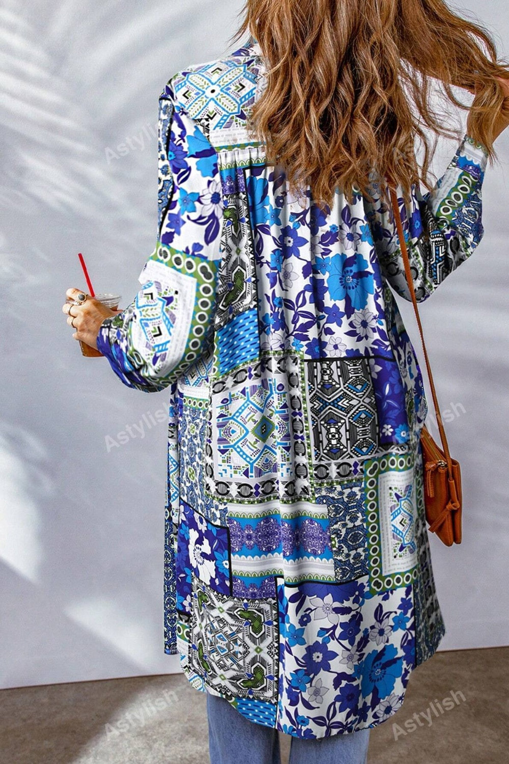 Printed Button Up Long Sleeve Cardigan Trendsi