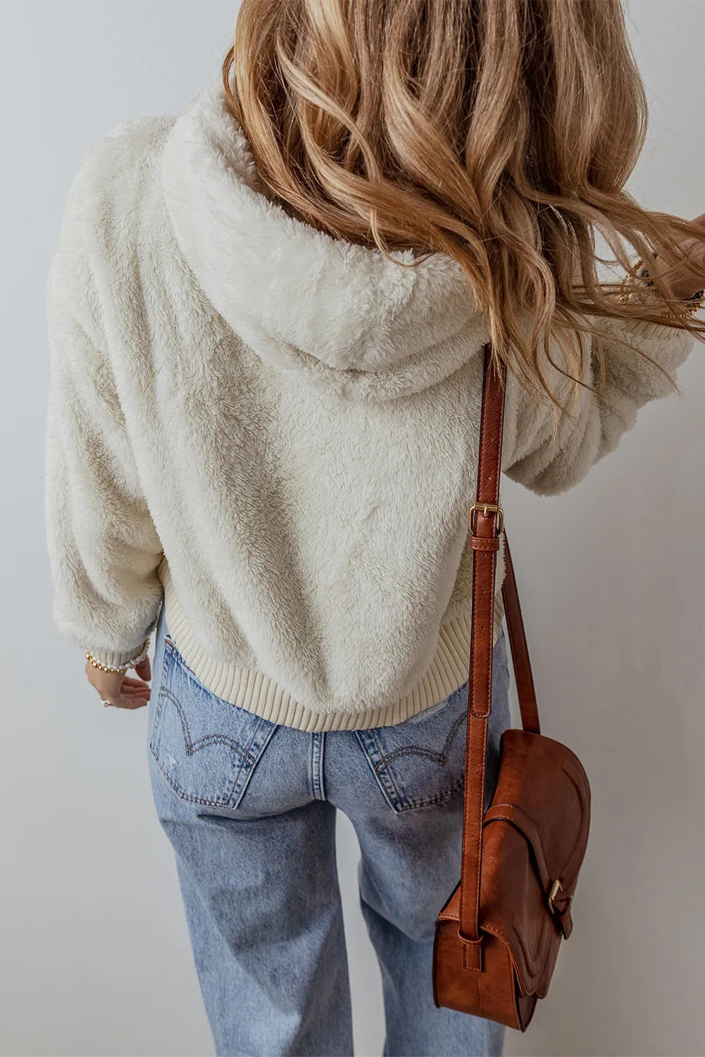 Fuzzy Dropped Shoulder Long Sleeve Hoodie Trendsi