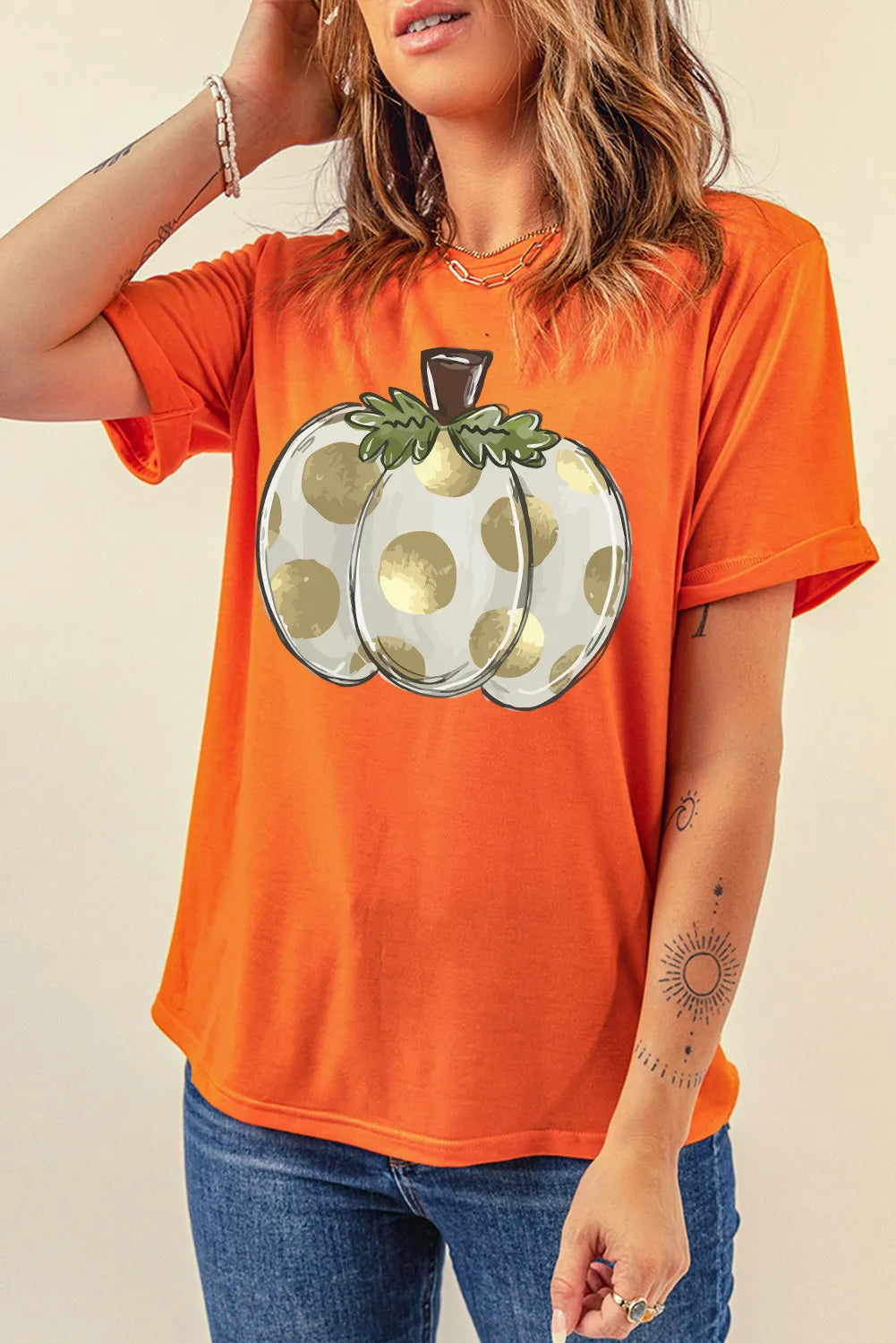 Pumpkin Graphic Round Neck Short Sleeve T-Shirt Trendsi