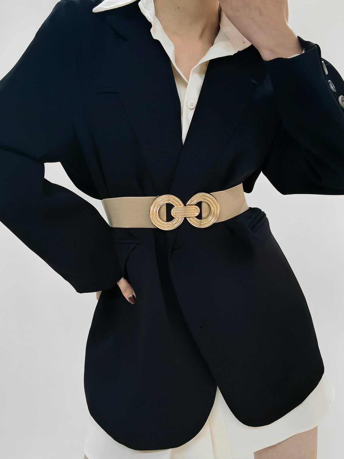 Geometric Buckle Elastic Wide Belt Trendsi