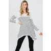 Long Sleeve Shark Bite Striped Print Loose Fit Knit Top..