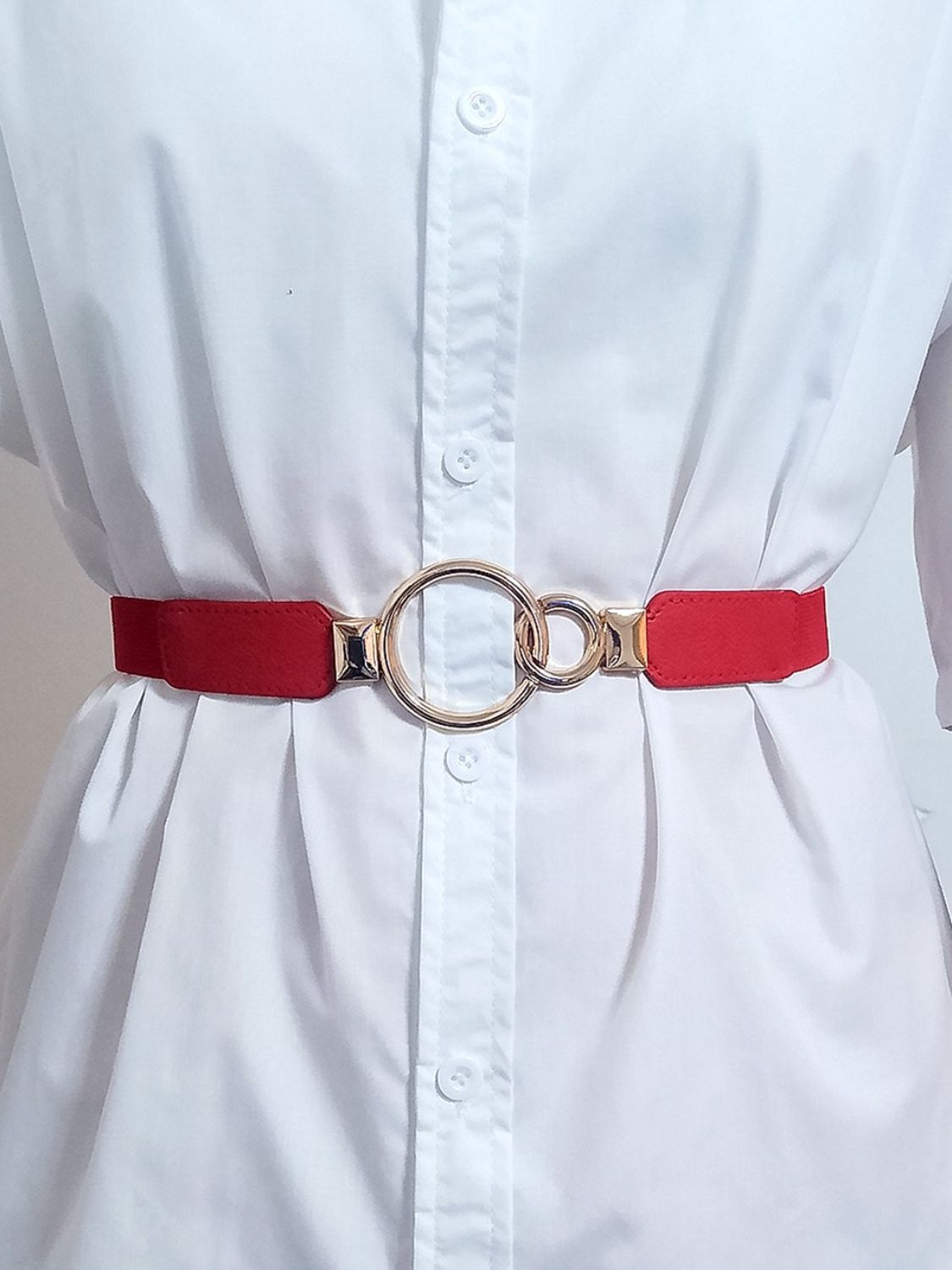 Double Ring Buckle Elastic PU Belt Trendsi