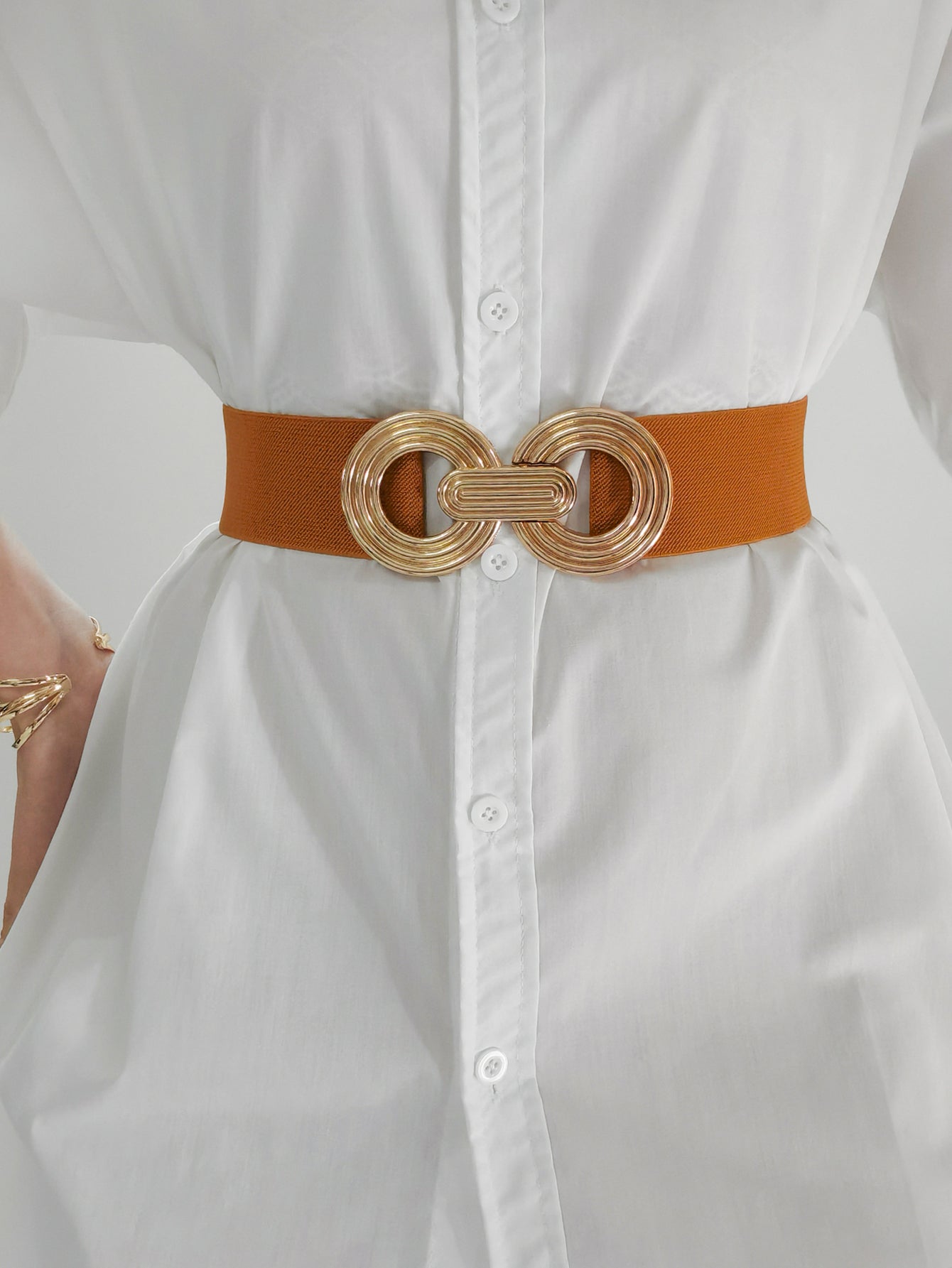 Geometric Buckle Elastic Wide Belt Trendsi