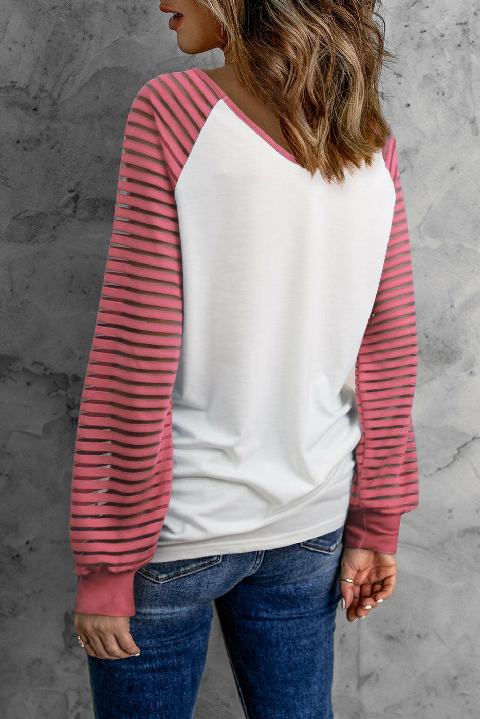 Color Block Striped Sleeve Baseball Tee.