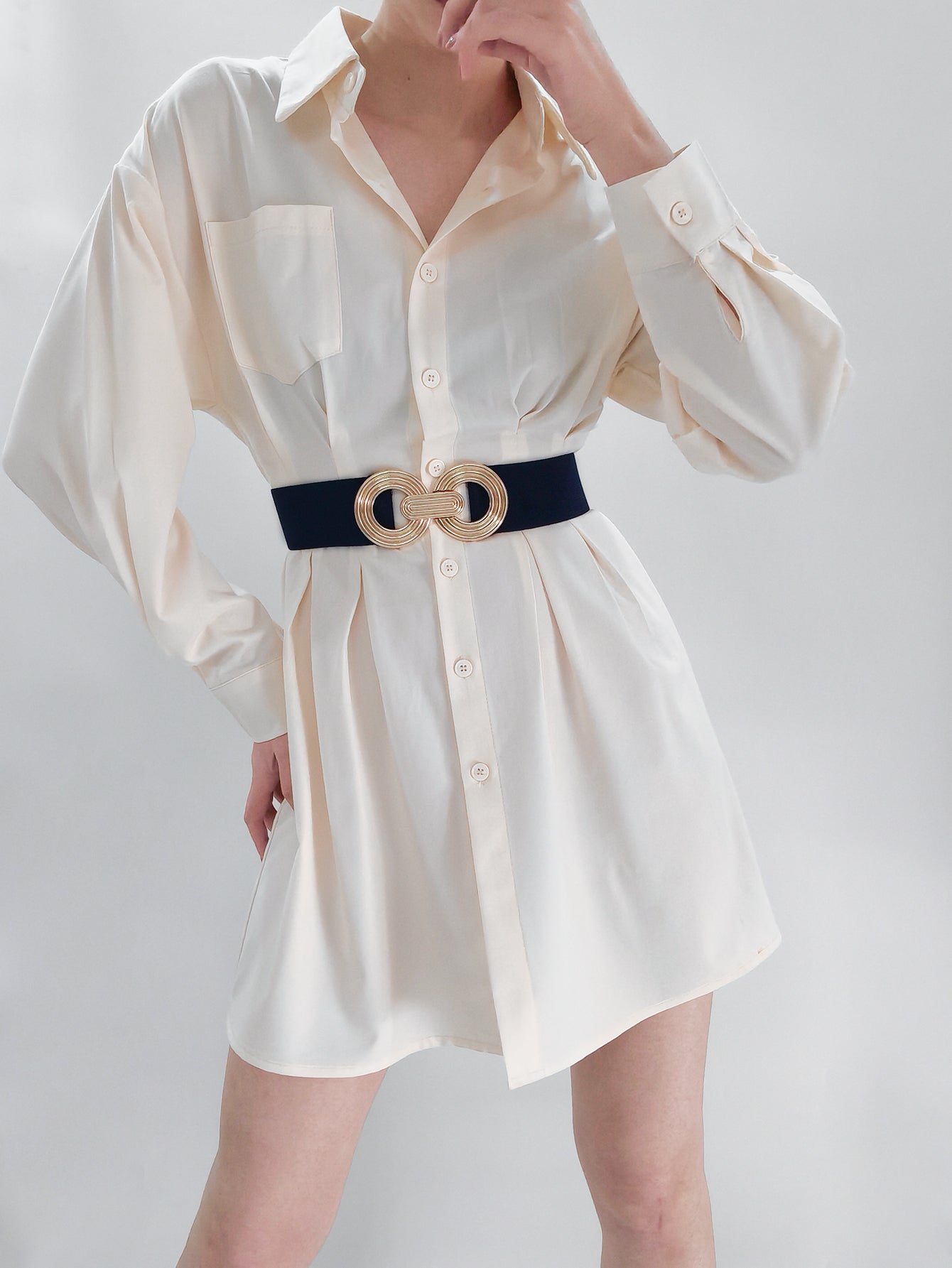 Geometric Buckle Elastic Wide Belt Trendsi