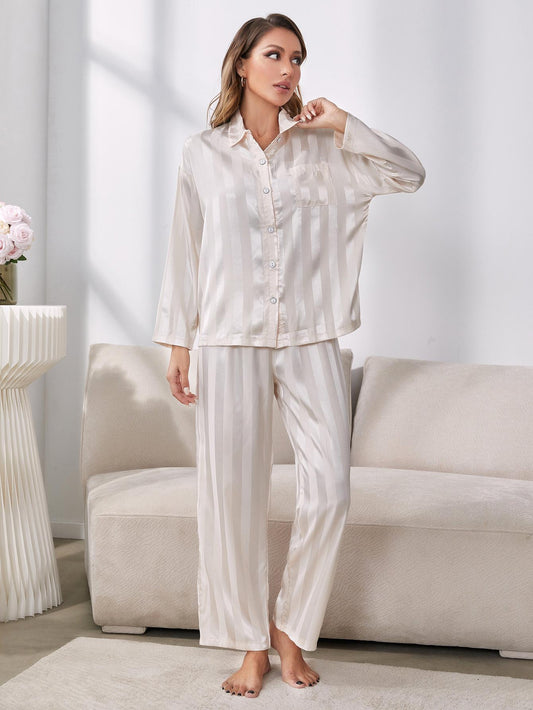 Button-Up Shirt and Pants Pajama Set Trendsi