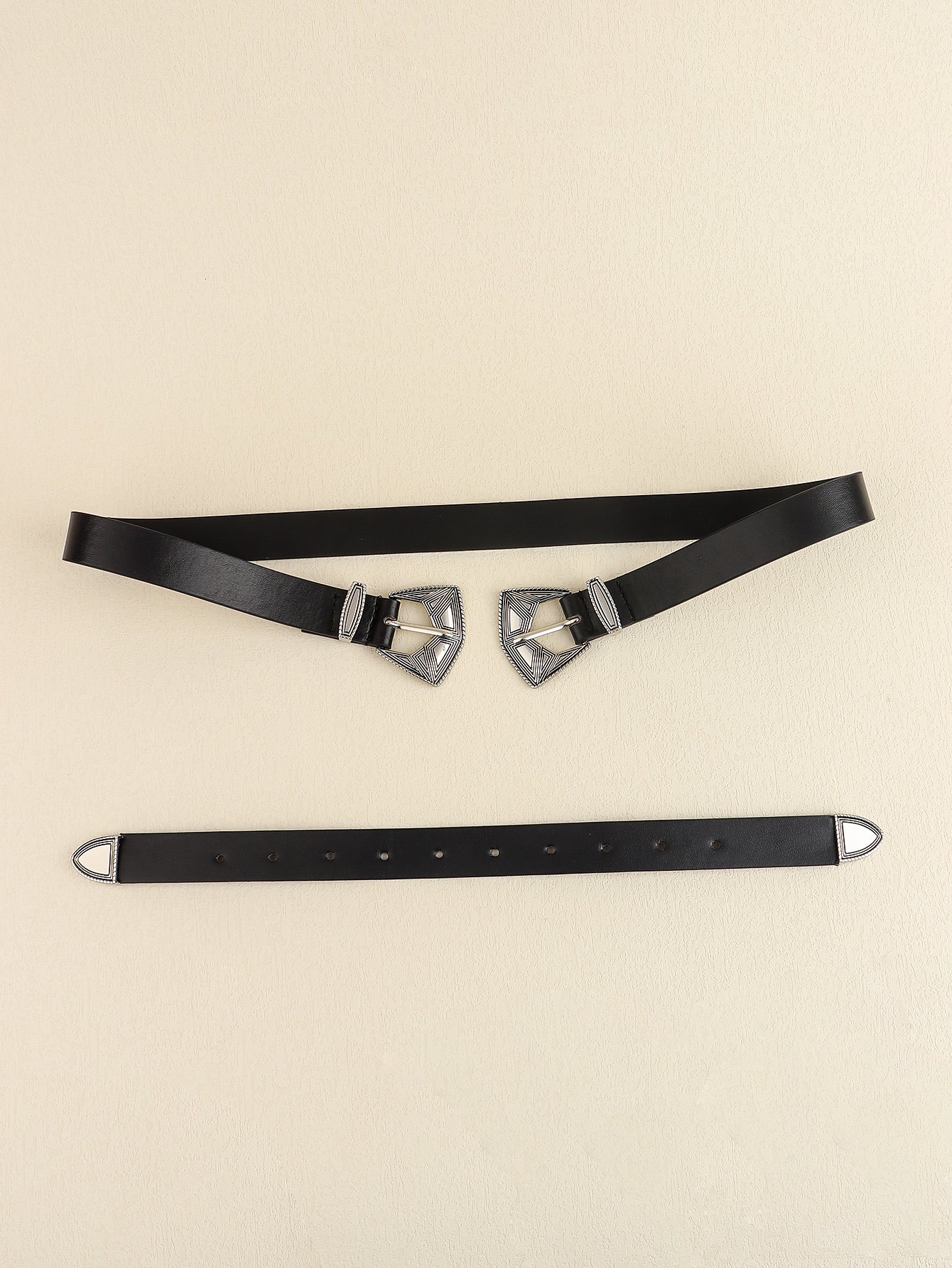 Double Buckle PU Leather Belt Trendsi