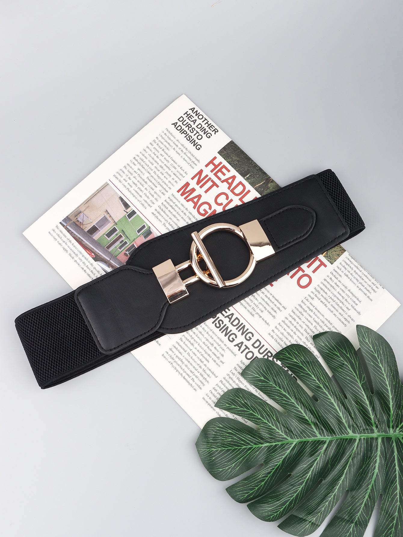 PU Elastic Wide Belt with Alloy Buckle Trendsi