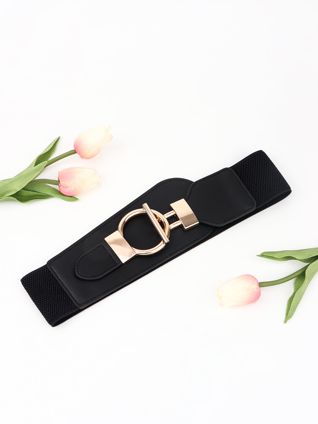 PU Elastic Wide Belt with Alloy Buckle Trendsi