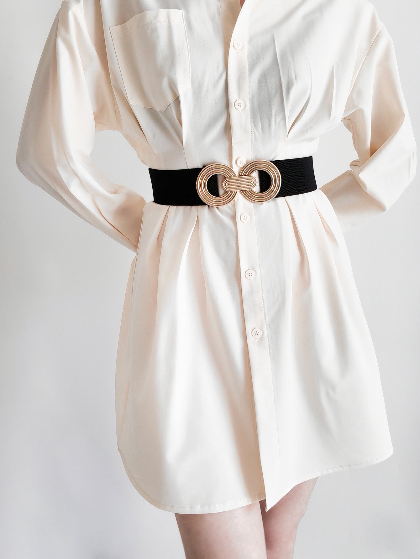 Geometric Buckle Elastic Wide Belt Trendsi