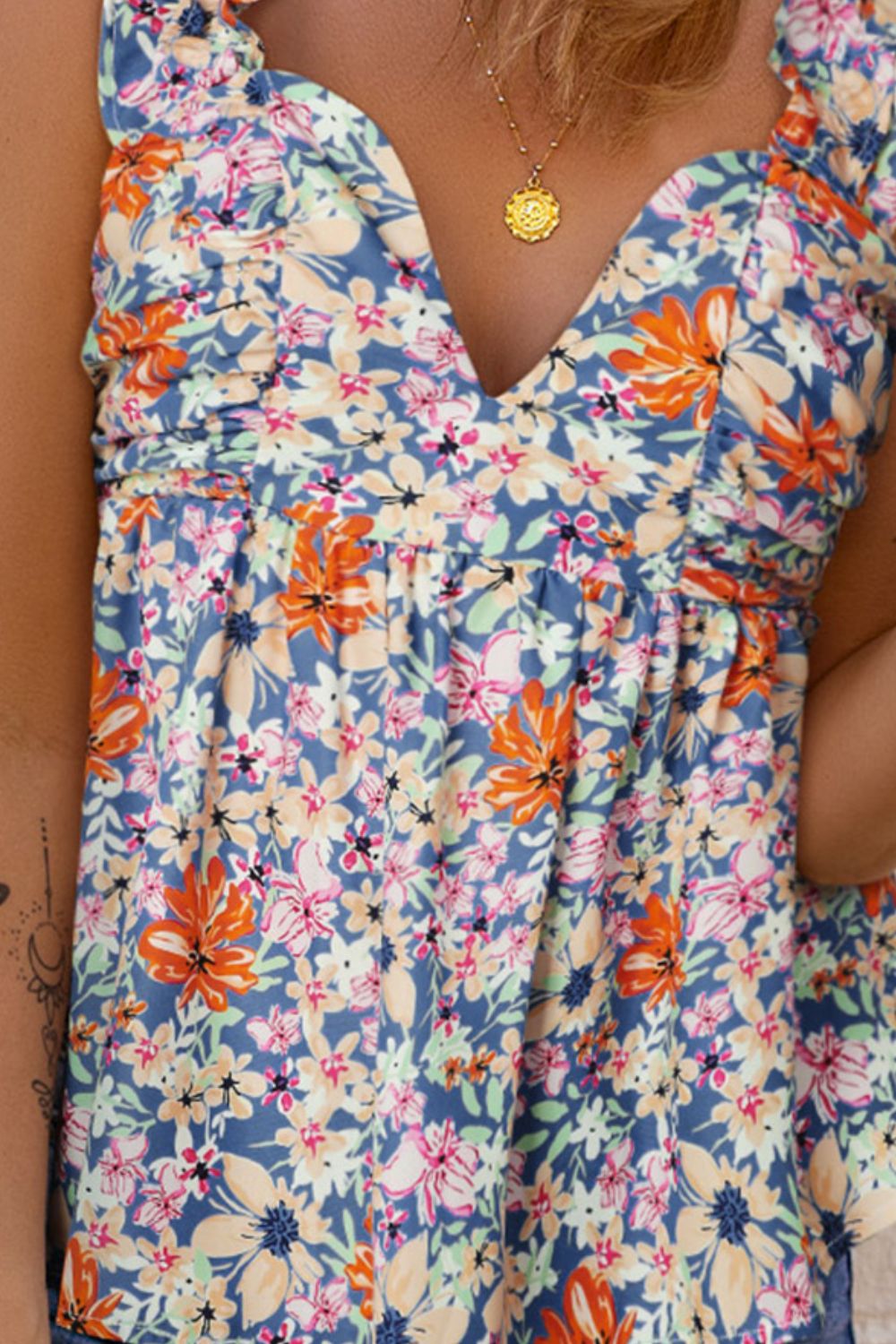 Floral Smocked Cap Sleeve Top Trendsi