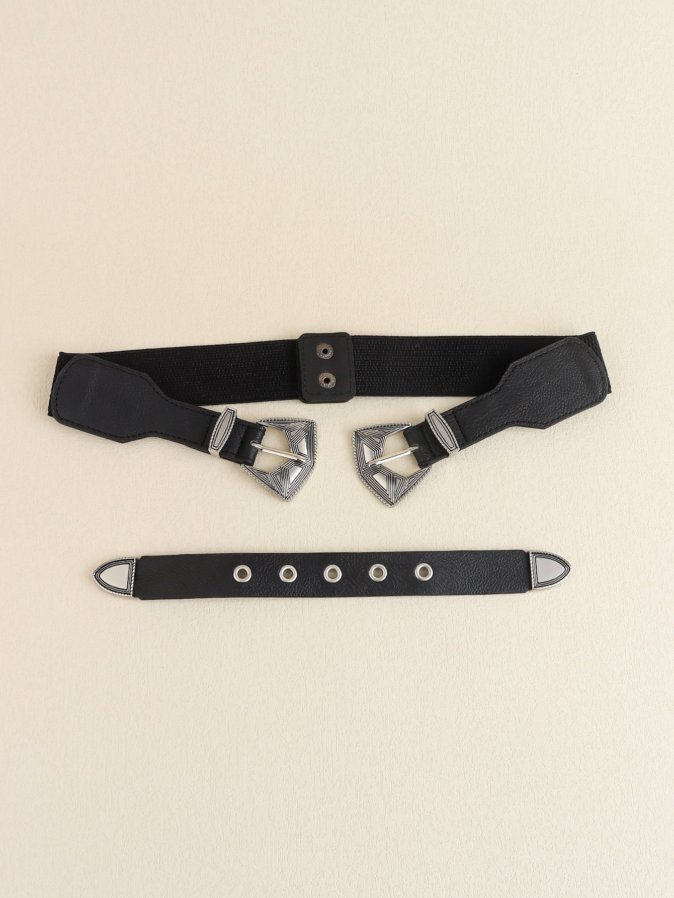 Double Buckle PU Leather Belt Trendsi