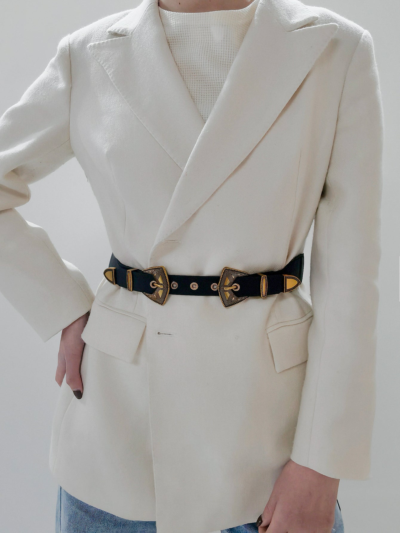 Double Buckle PU Leather Belt Trendsi