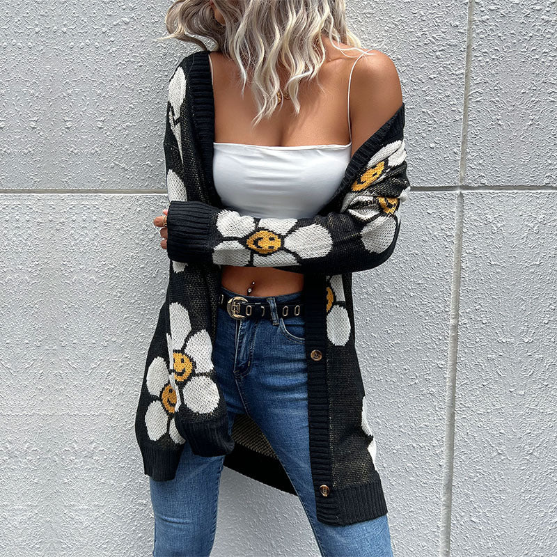 Floral Button Down Longline Cardigan Trendsi