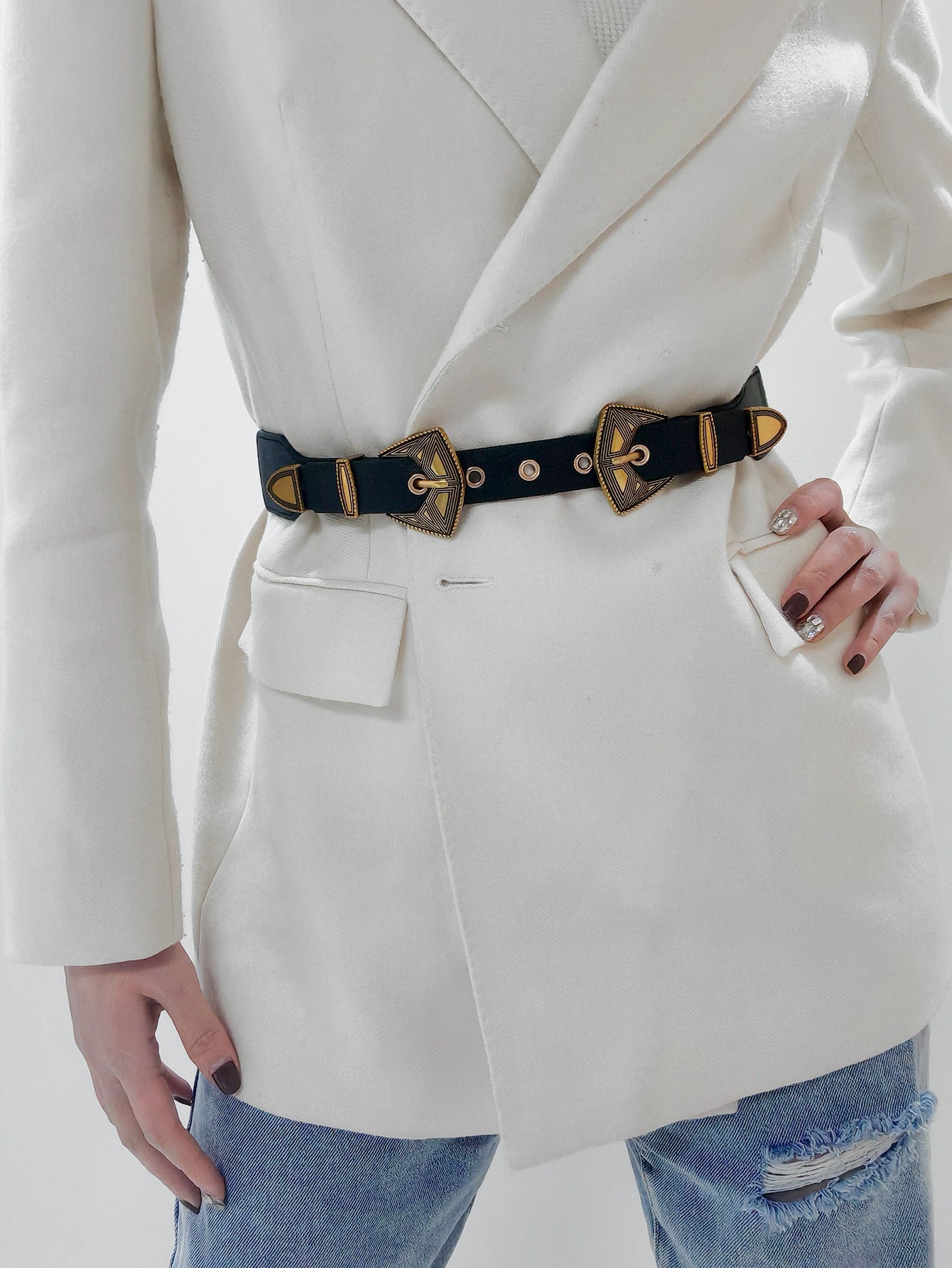 Double Buckle PU Leather Belt Trendsi