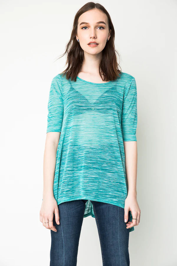 Teal Short Sleeve Tee with Stretch Print..