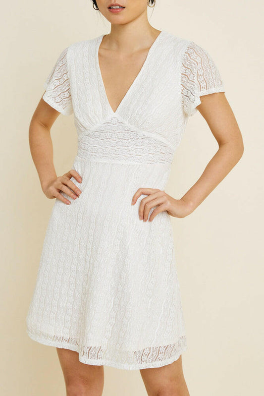 Women's Lace A-Line Mini Dress in White.