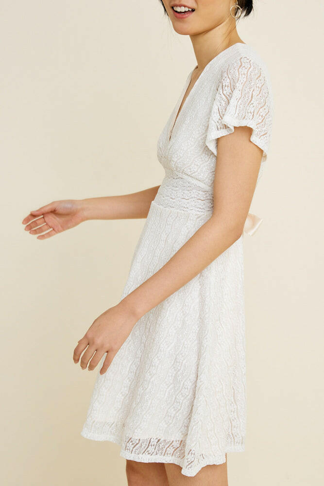 Women's Lace A-Line Mini Dress in White.