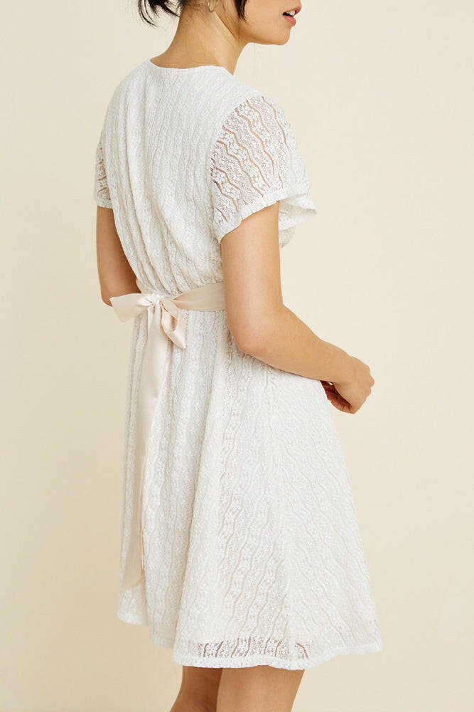 Women's Lace A-Line Mini Dress in White.