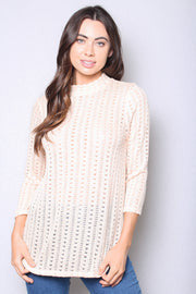 Mock Neck 3/4 Sleeve Crochet Blousse.