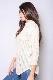 Mock Neck 3/4 Sleeve Crochet Blousse.