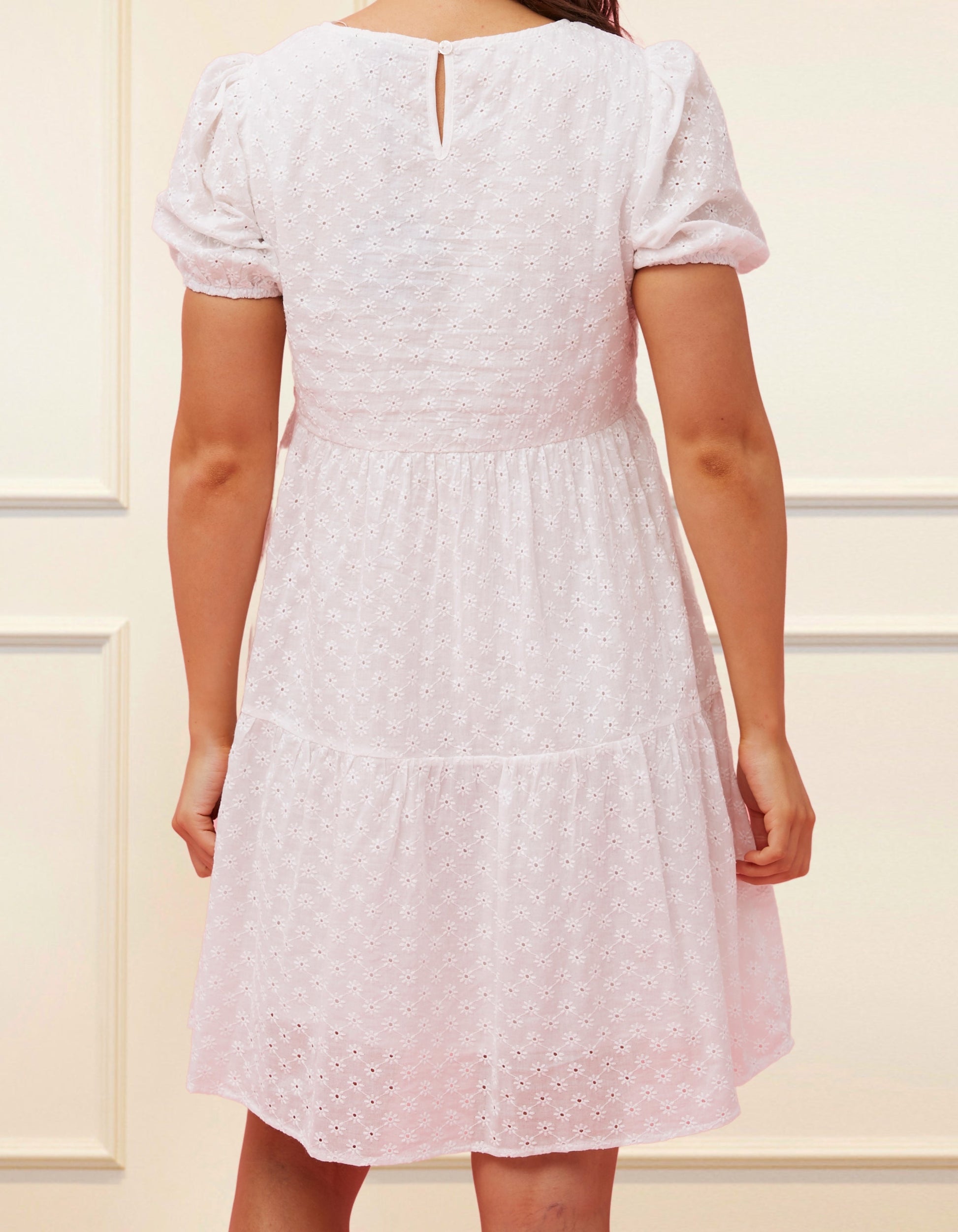 Sofia Dress Tiered Broderie Anglaise White ONZE-MONTREAL.COM