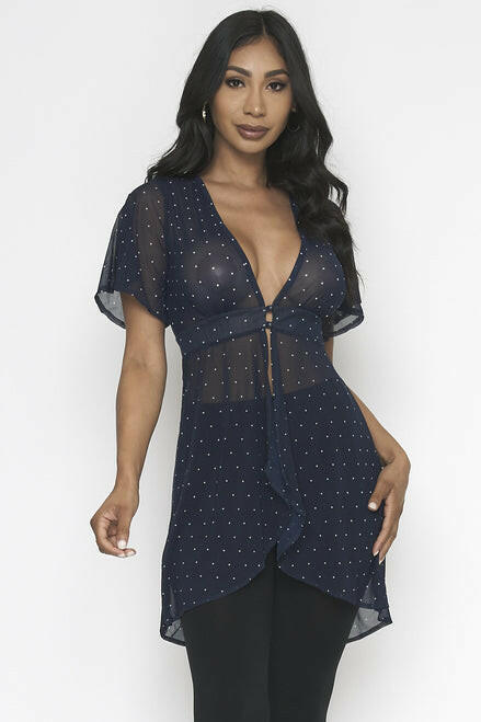 Navy and White Polka Dot Tunic.