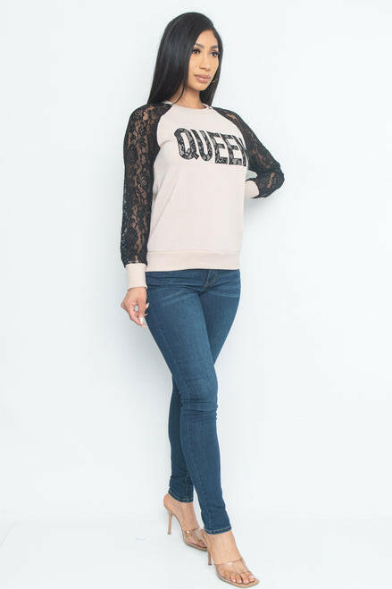 Sitting on my Throne Sweatshirt  "Queen" Black and Taupe..