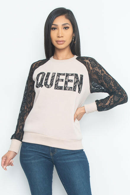 Sitting on my Throne Sweatshirt  "Queen" Black and Taupe..