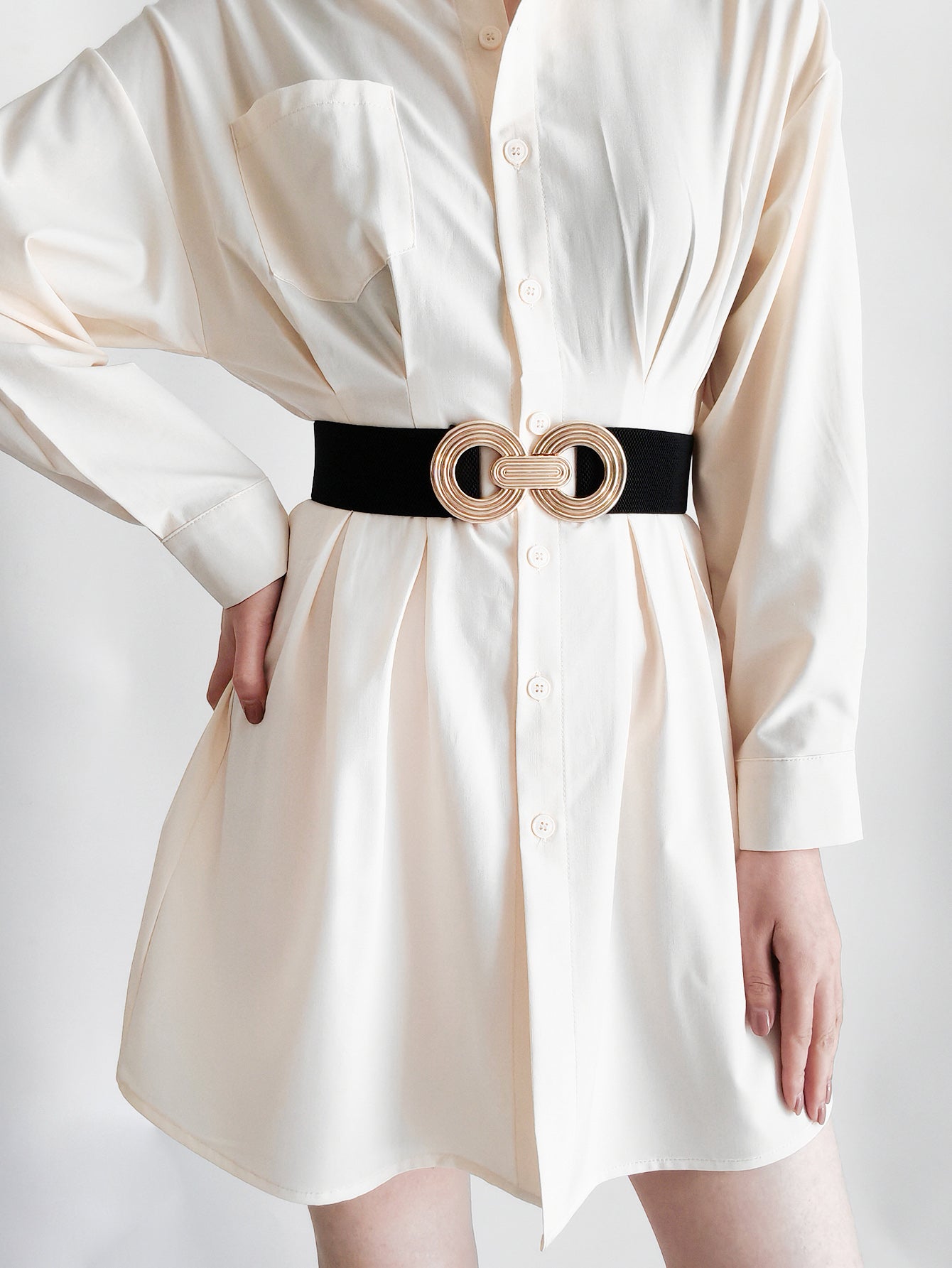 Geometric Buckle Elastic Wide Belt Trendsi