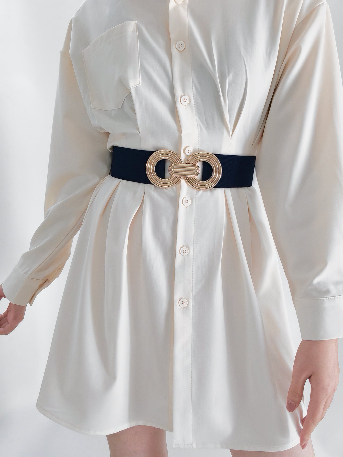 Geometric Buckle Elastic Wide Belt Trendsi