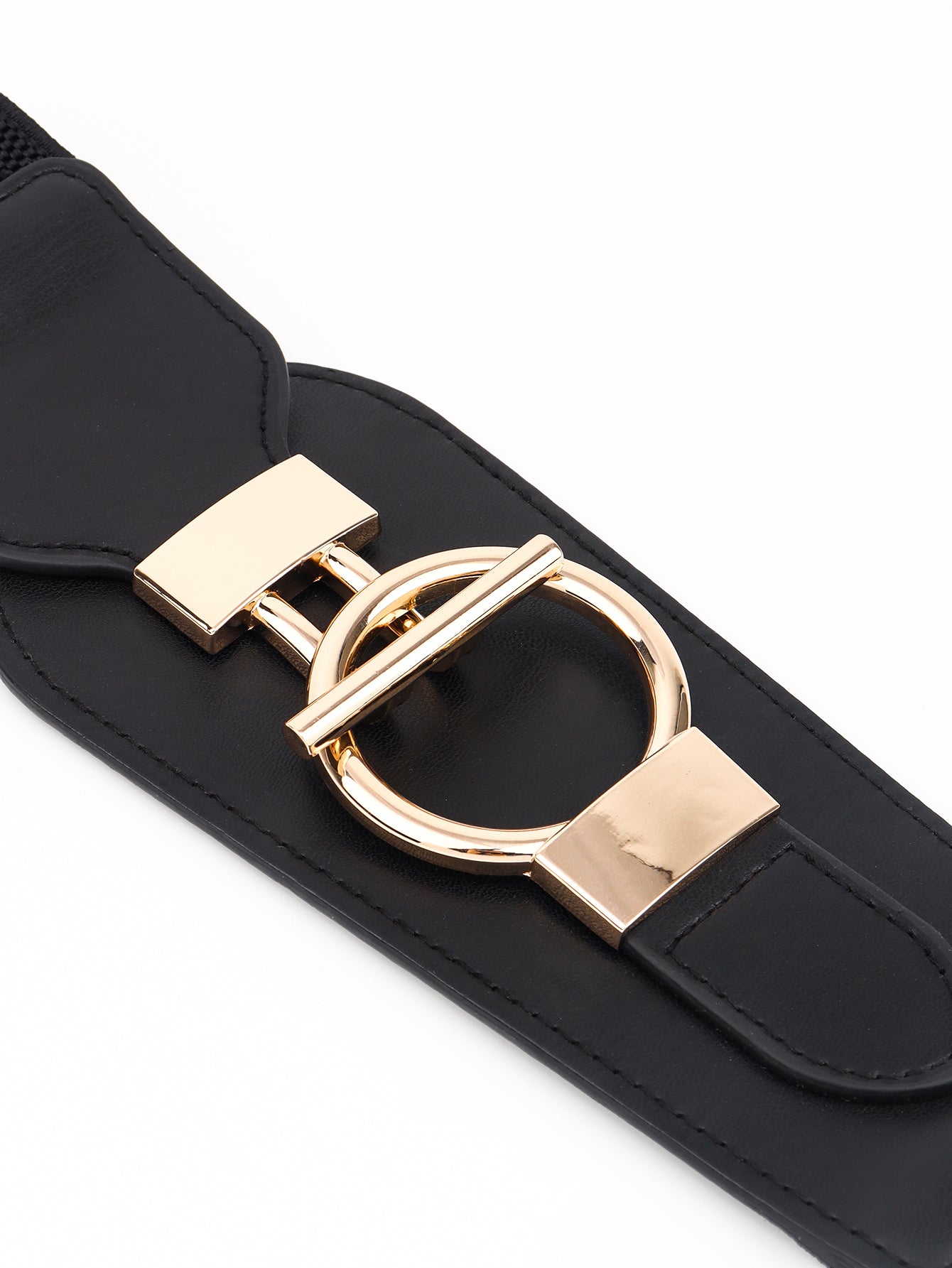 PU Elastic Wide Belt with Alloy Buckle Trendsi