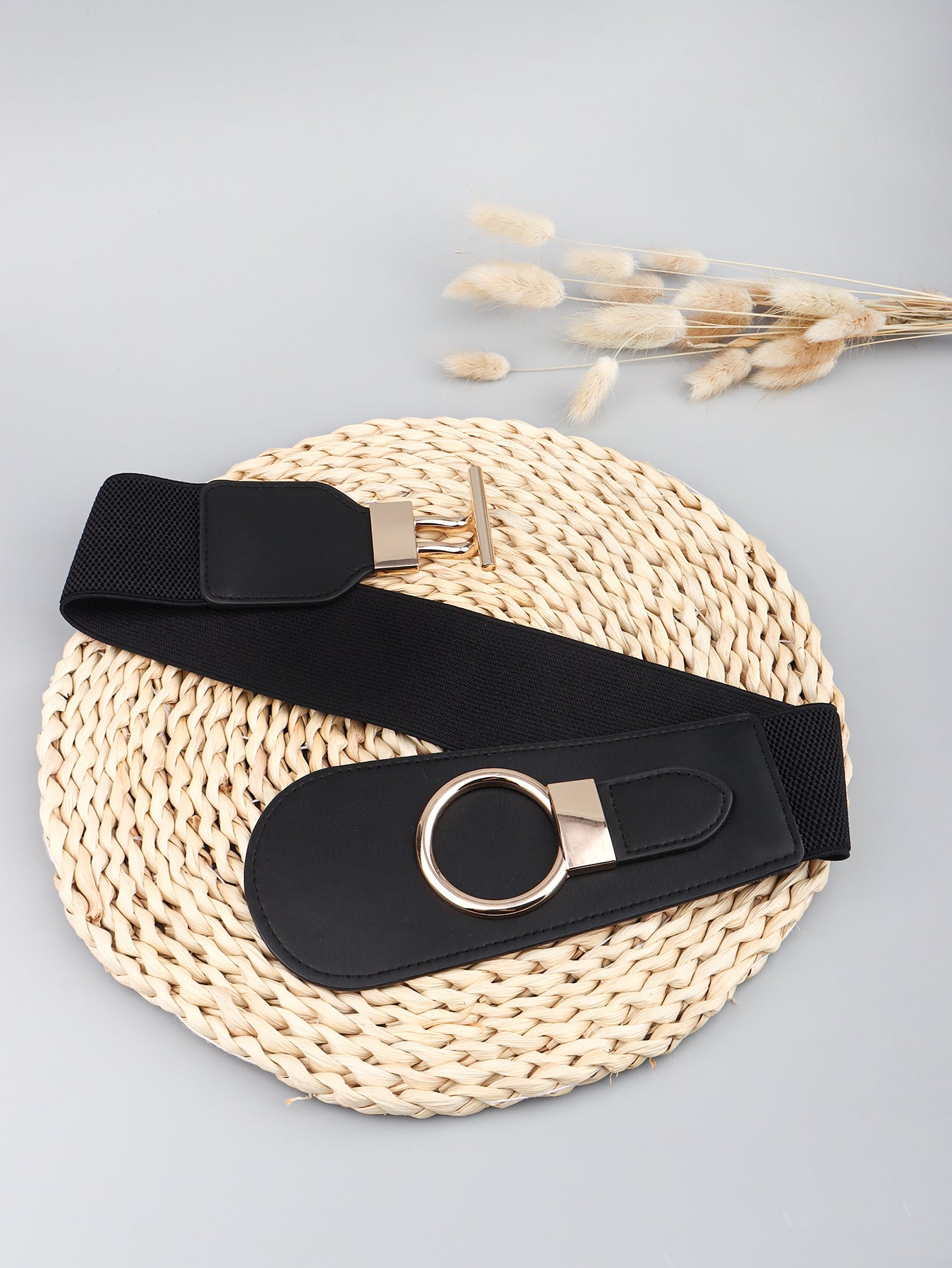 PU Elastic Wide Belt with Alloy Buckle Trendsi