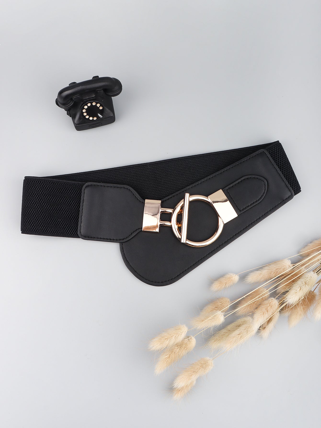 PU Elastic Wide Belt with Alloy Buckle Trendsi