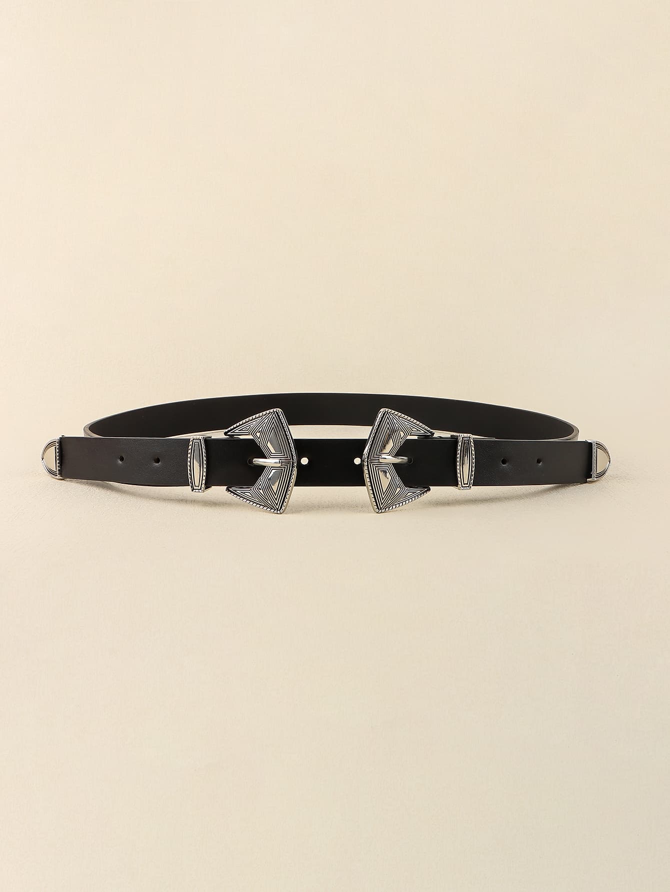 Double Buckle PU Leather Belt Trendsi