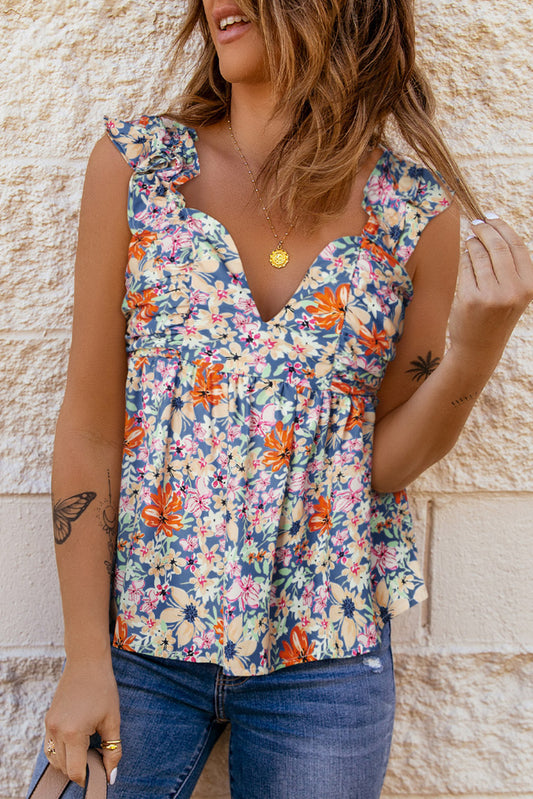 Floral Smocked Cap Sleeve Top Trendsi