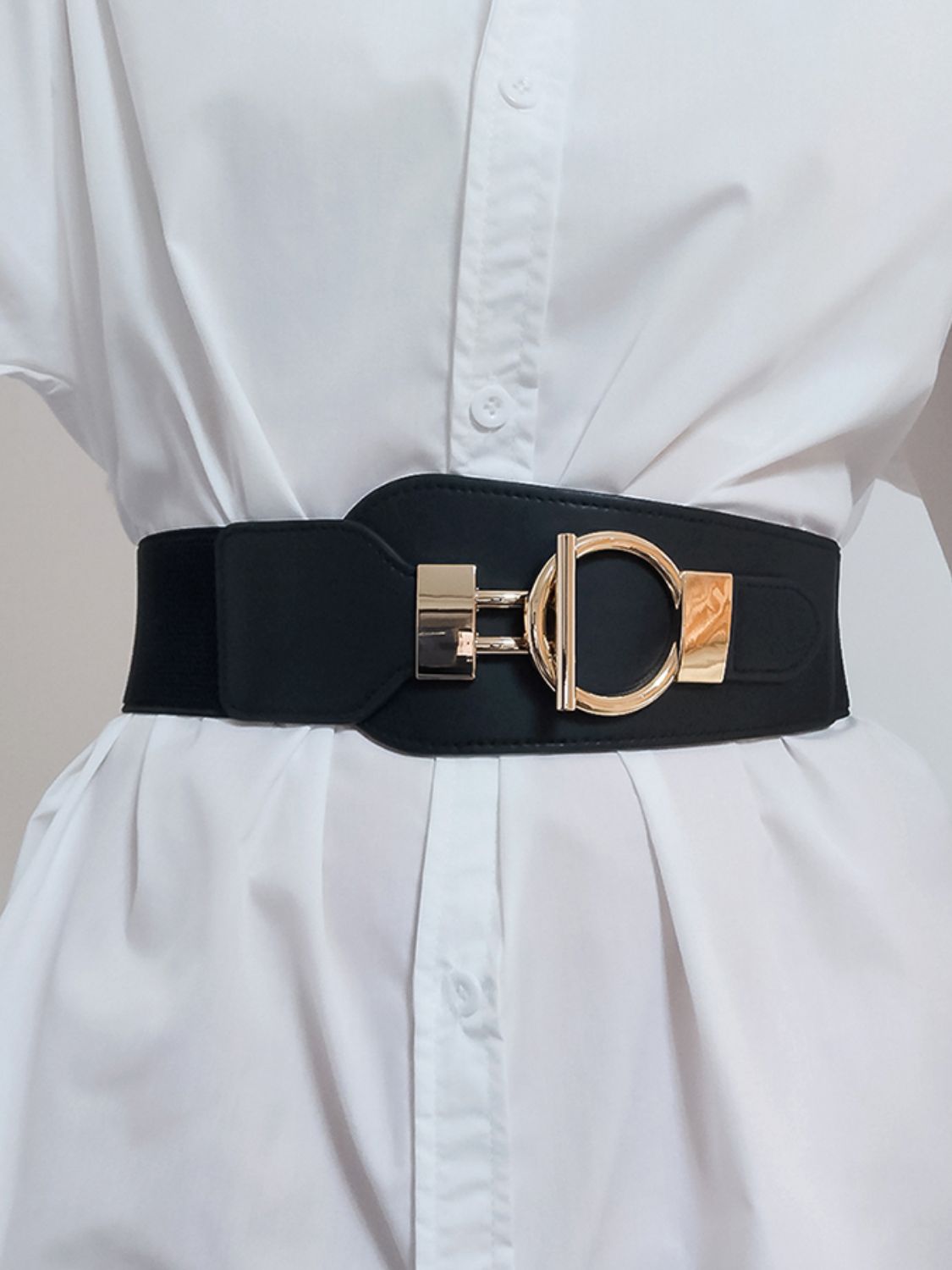 PU Elastic Wide Belt with Alloy Buckle Trendsi