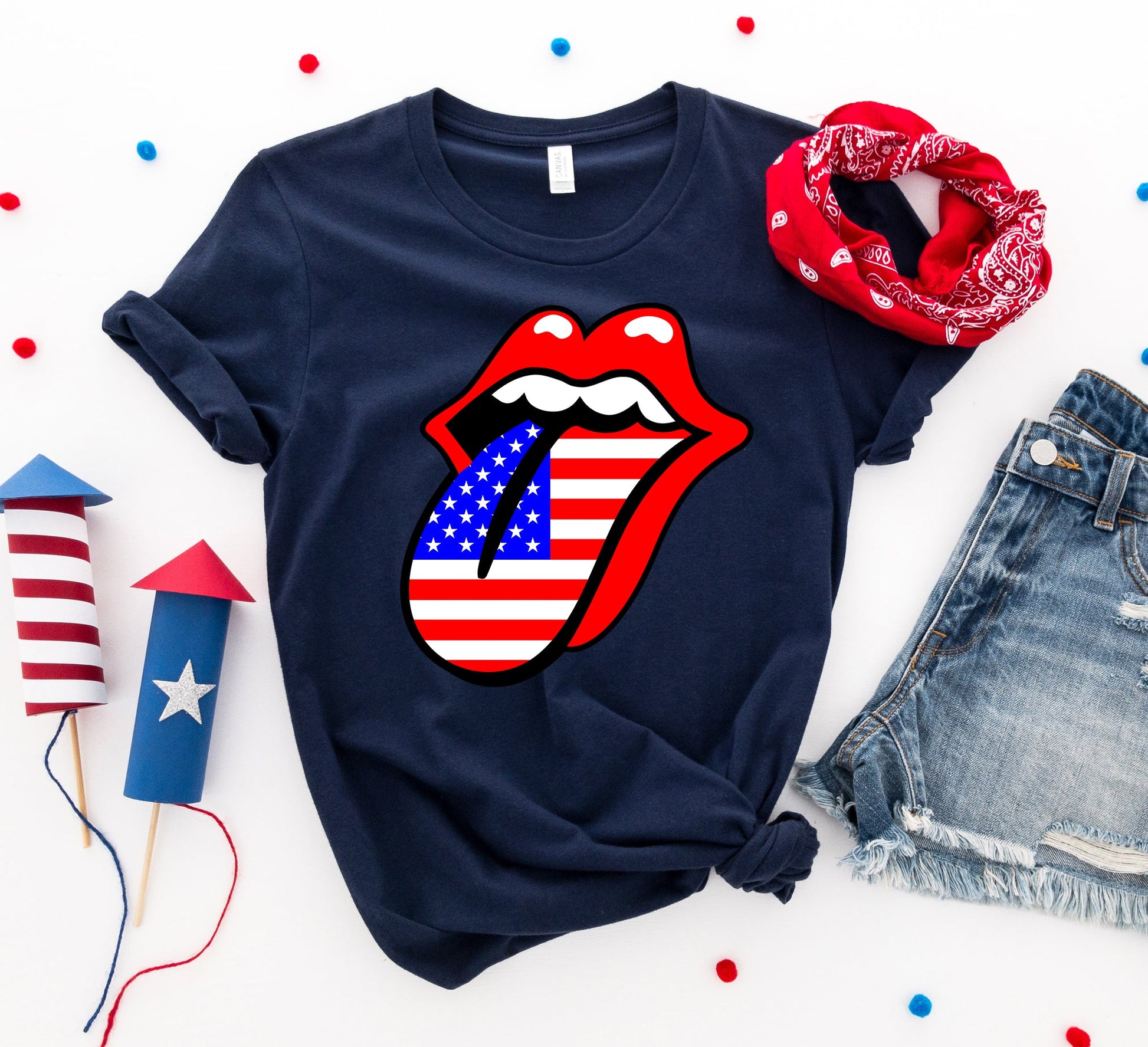 USA Lips 4th of July T-shirt T-Shirt Crazed