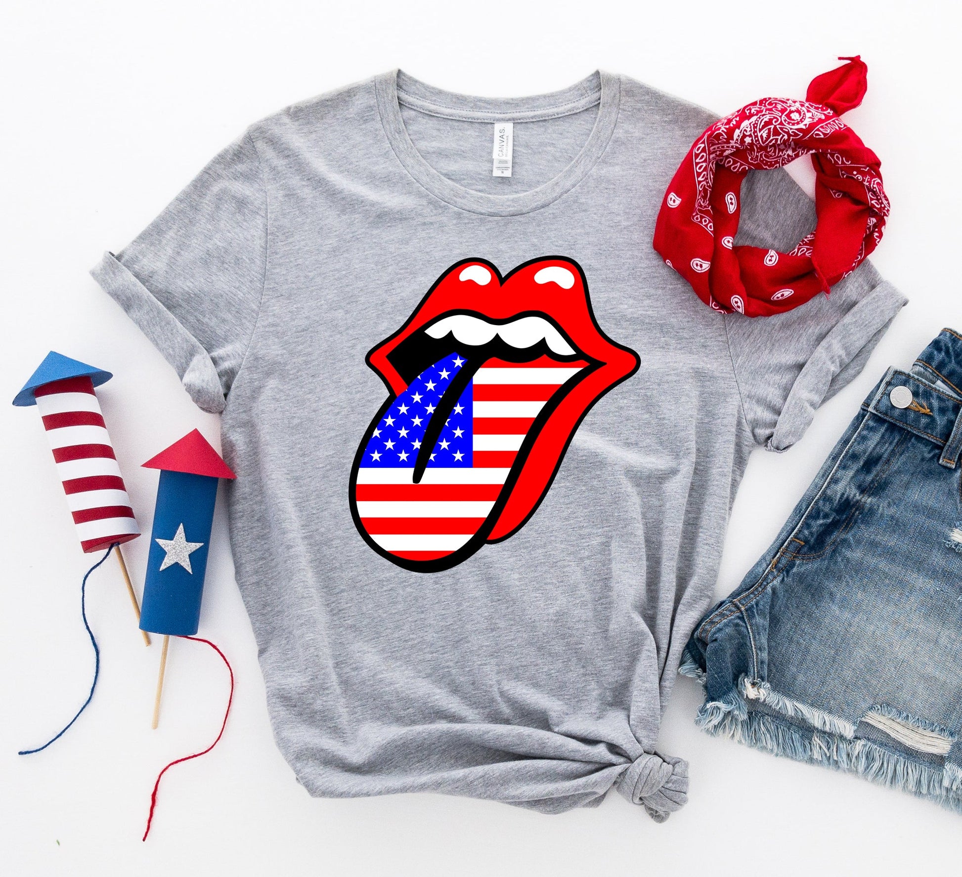 USA Lips 4th of July T-shirt T-Shirt Crazed