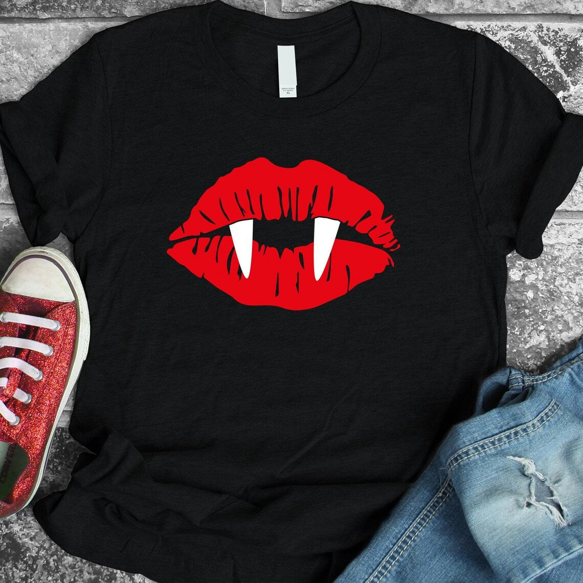 Vampire Lips Halloween T-shirt T-Shirt Crazed