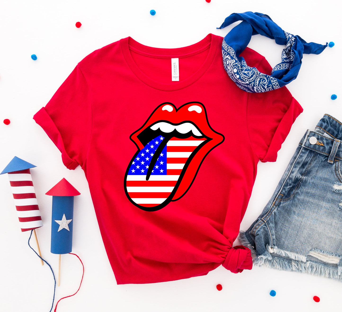 USA Lips 4th of July T-shirt T-Shirt Crazed