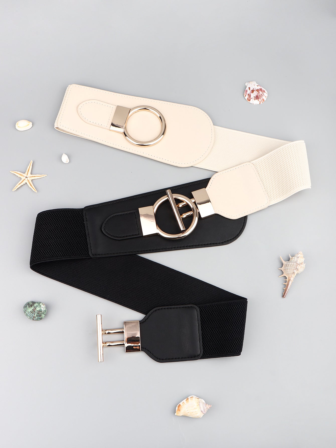 PU Elastic Wide Belt with Alloy Buckle Trendsi