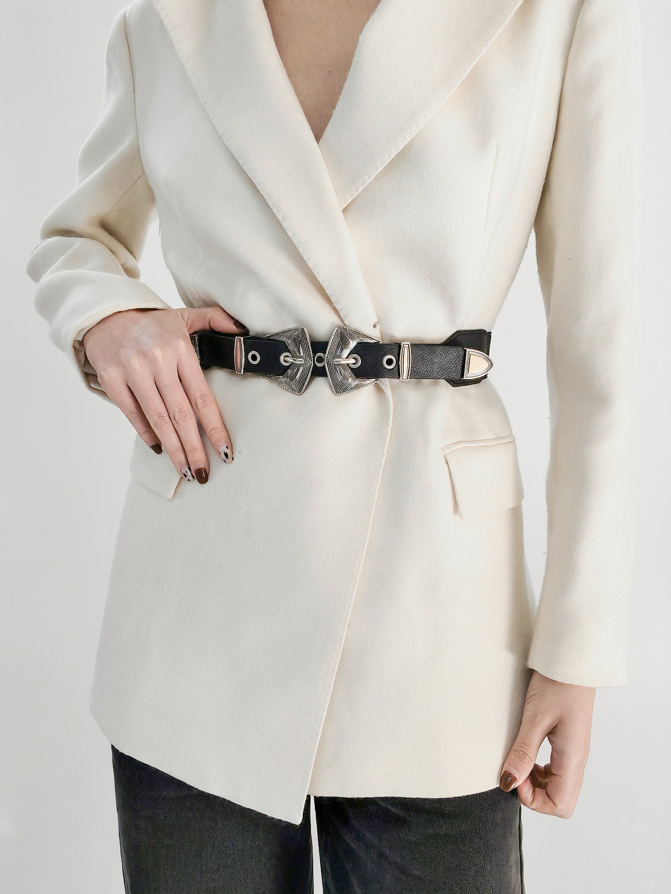 Double Buckle PU Leather Belt Trendsi