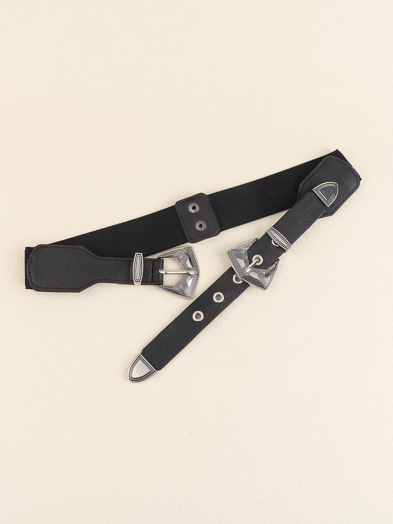 Double Buckle PU Leather Belt Trendsi