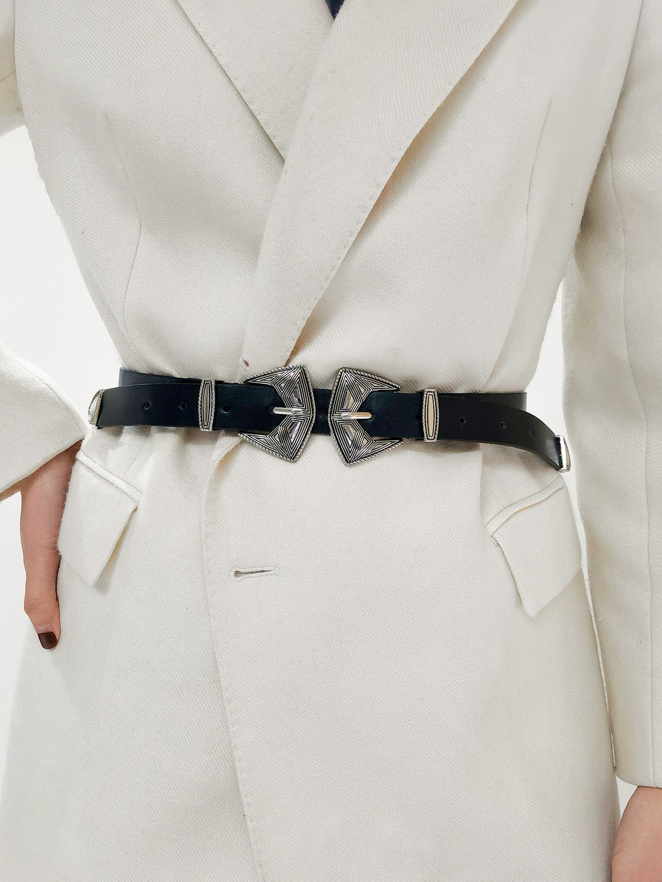 Double Buckle PU Leather Belt Trendsi