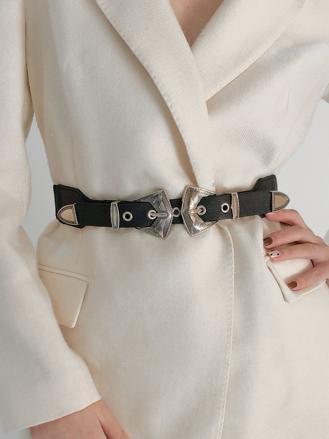 Double Buckle PU Leather Belt Trendsi